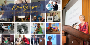 Collage of photos of Robin Starr with the text "Ellen Glasgow Award for Humane Service"